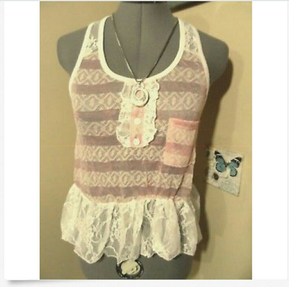 Nwt PARADISE MISS Lace Tank Tops Jr. SML Blue Pink